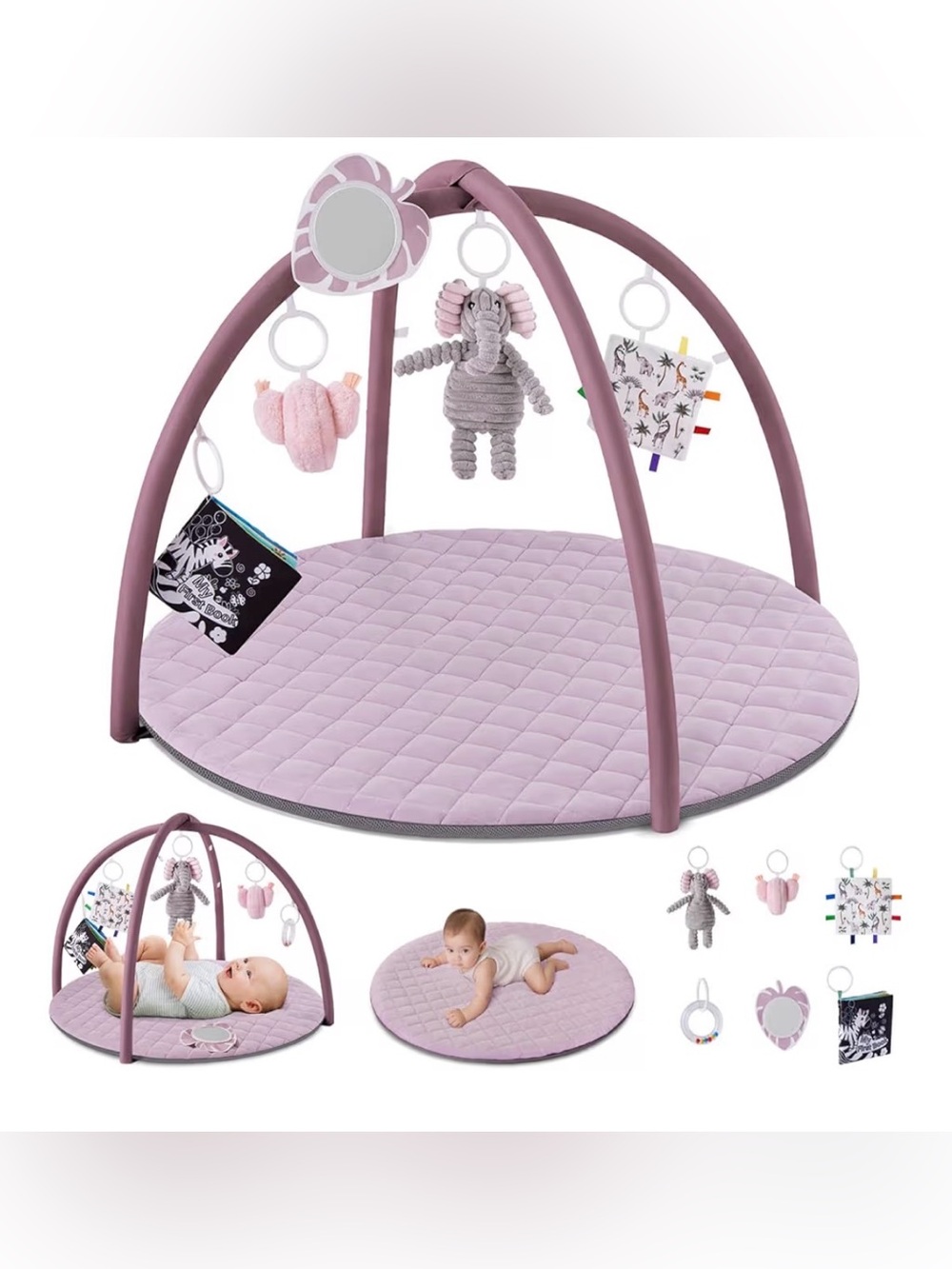 NWT - Blissful Diary Plush Baby Activity Play Gym - Dusty Mauve